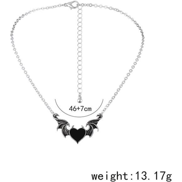 KIFEDSLJ Punk Heart Bat Wing Necklace Gothic Demon Peach Wing Pendant Necklace - Picture 2 of 2